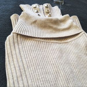 Rubbed Turtleneck Sweater with Silver Buttons